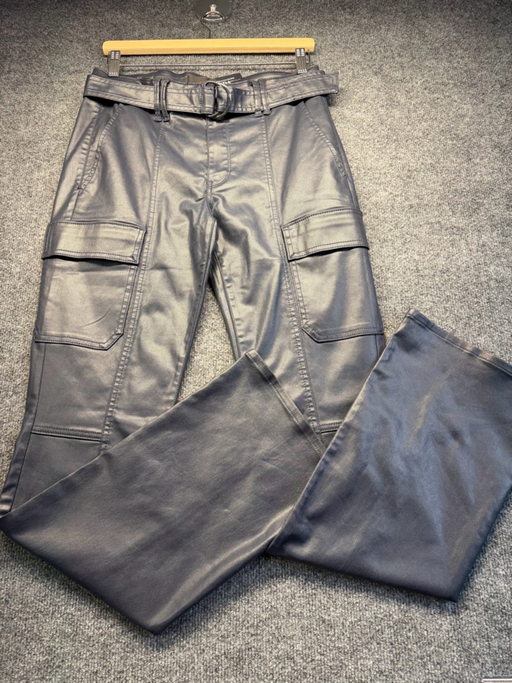 WHBM Coated Cargo Boot Jeans in Coated Officer Blue - Size 8 (NWT)